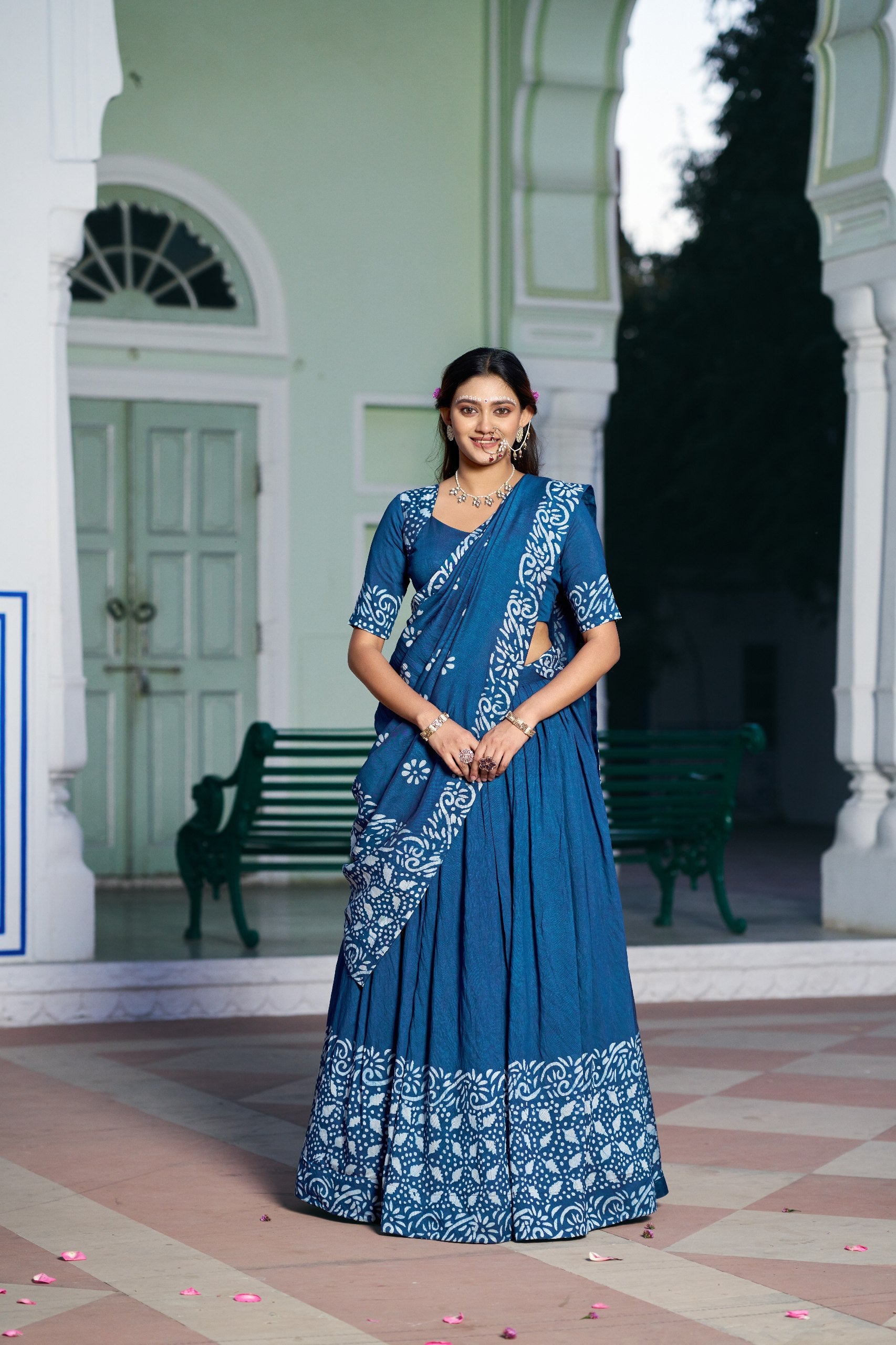 Gopidress Cotton Chanderi Natural Batik Print Lehenga Choli Set