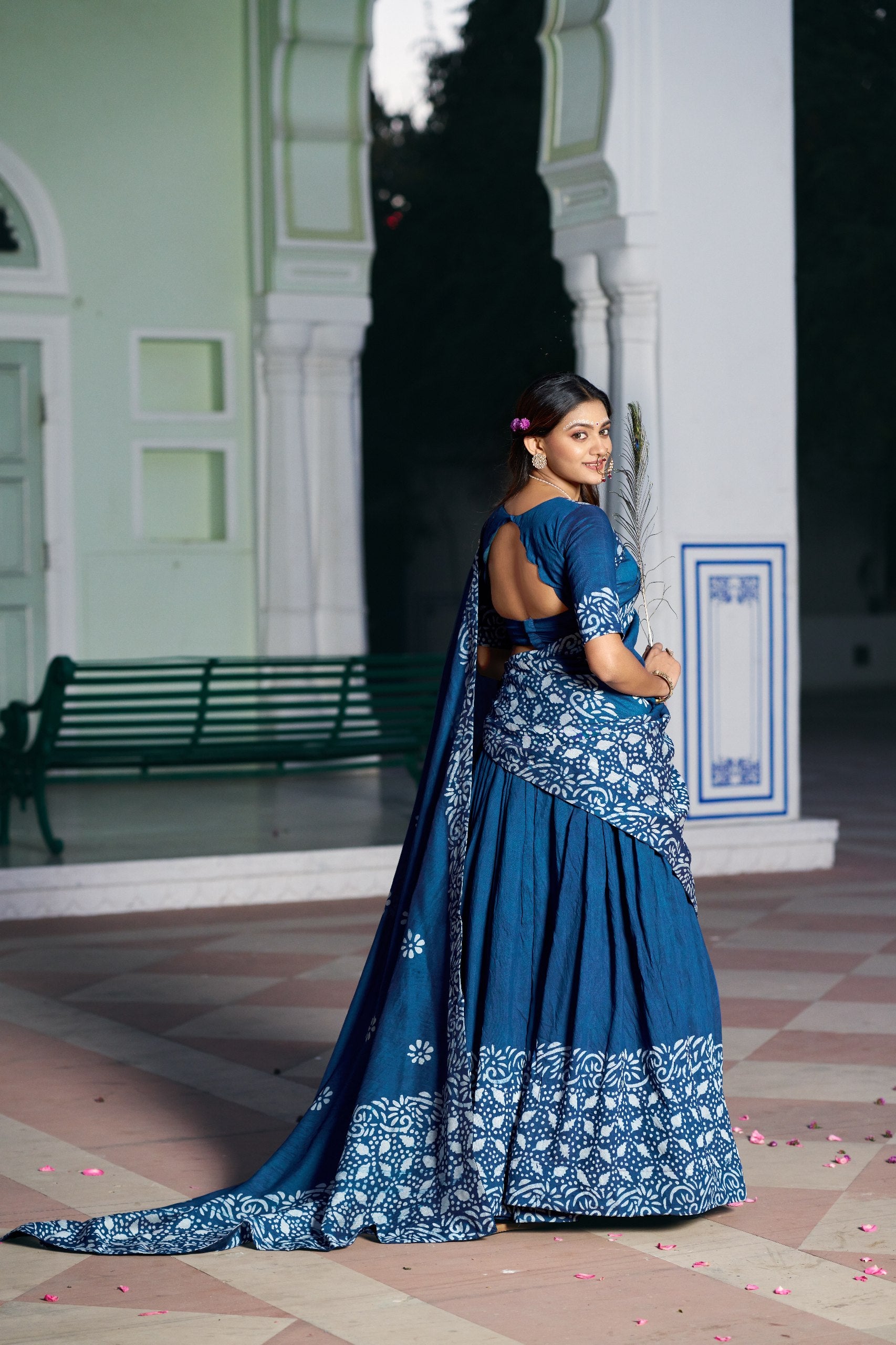 Gopidress Cotton Chanderi Natural Batik Print Lehenga Choli Set