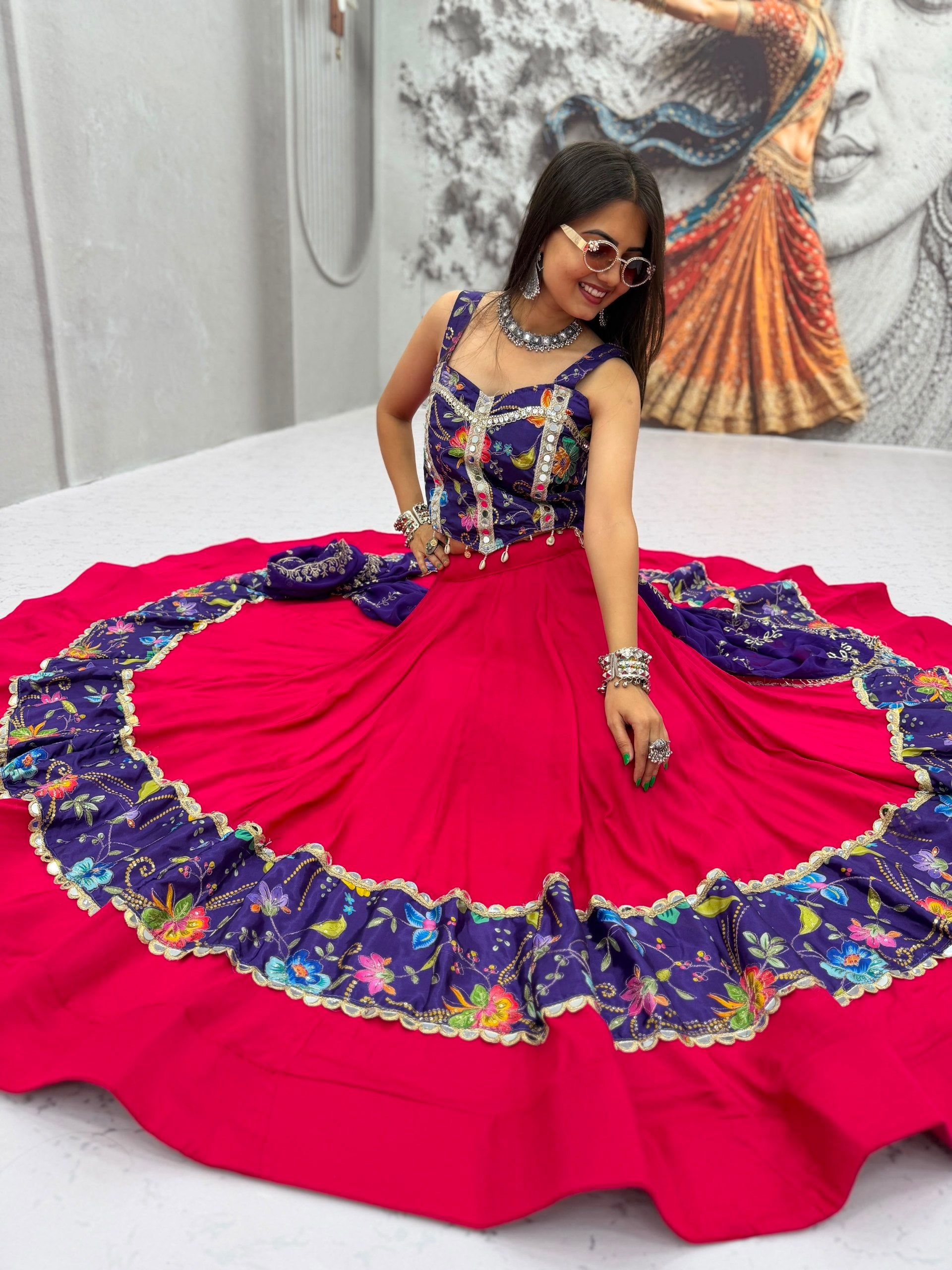 Designer Cotton Mirror Lehenga Set | Tulip Designer
