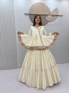 Off White Cotton Lehenga Kediyu Set | Tulip Designer