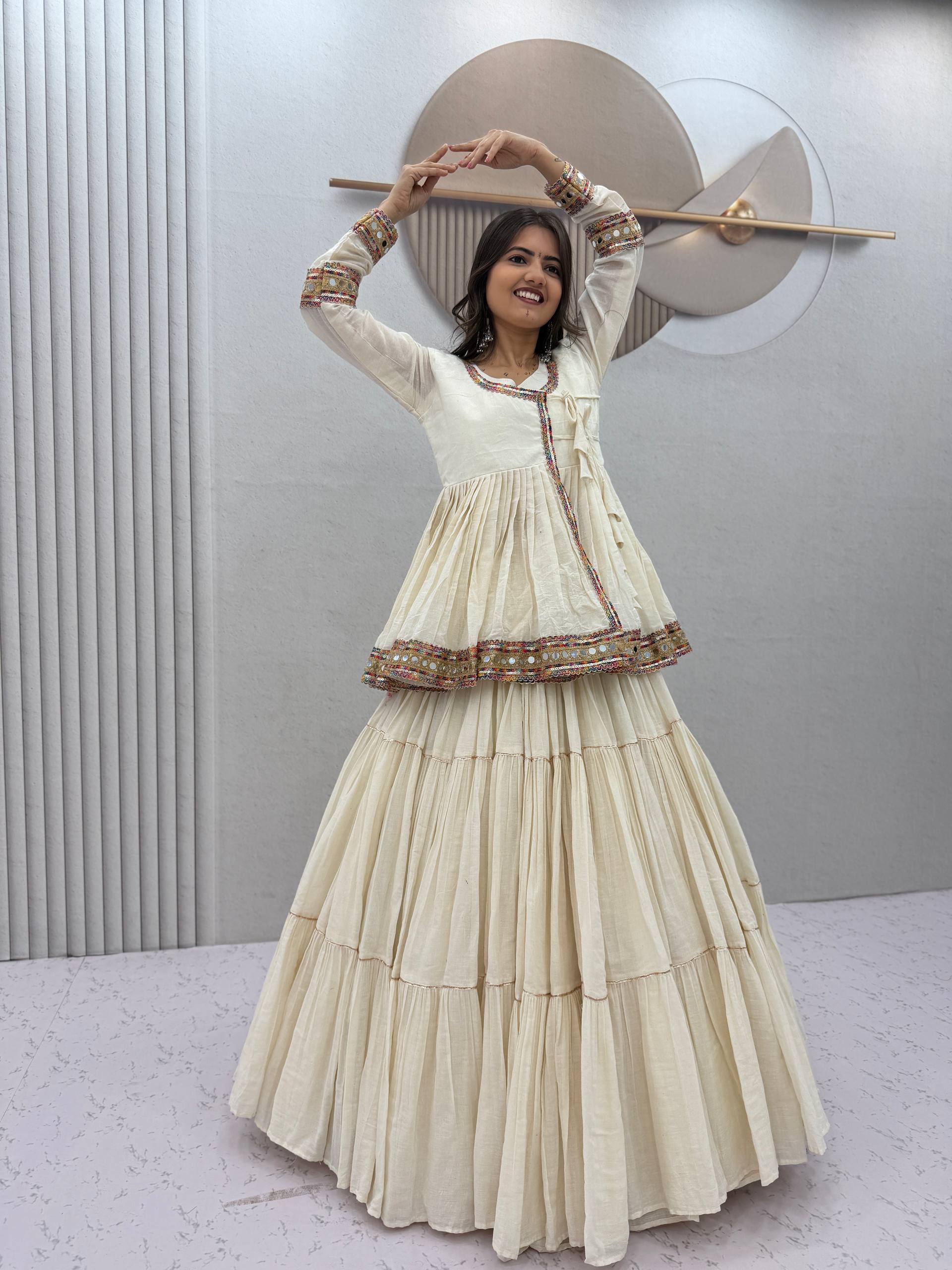 Off White Cotton Lehenga Kediyu Set | Tulip Designer