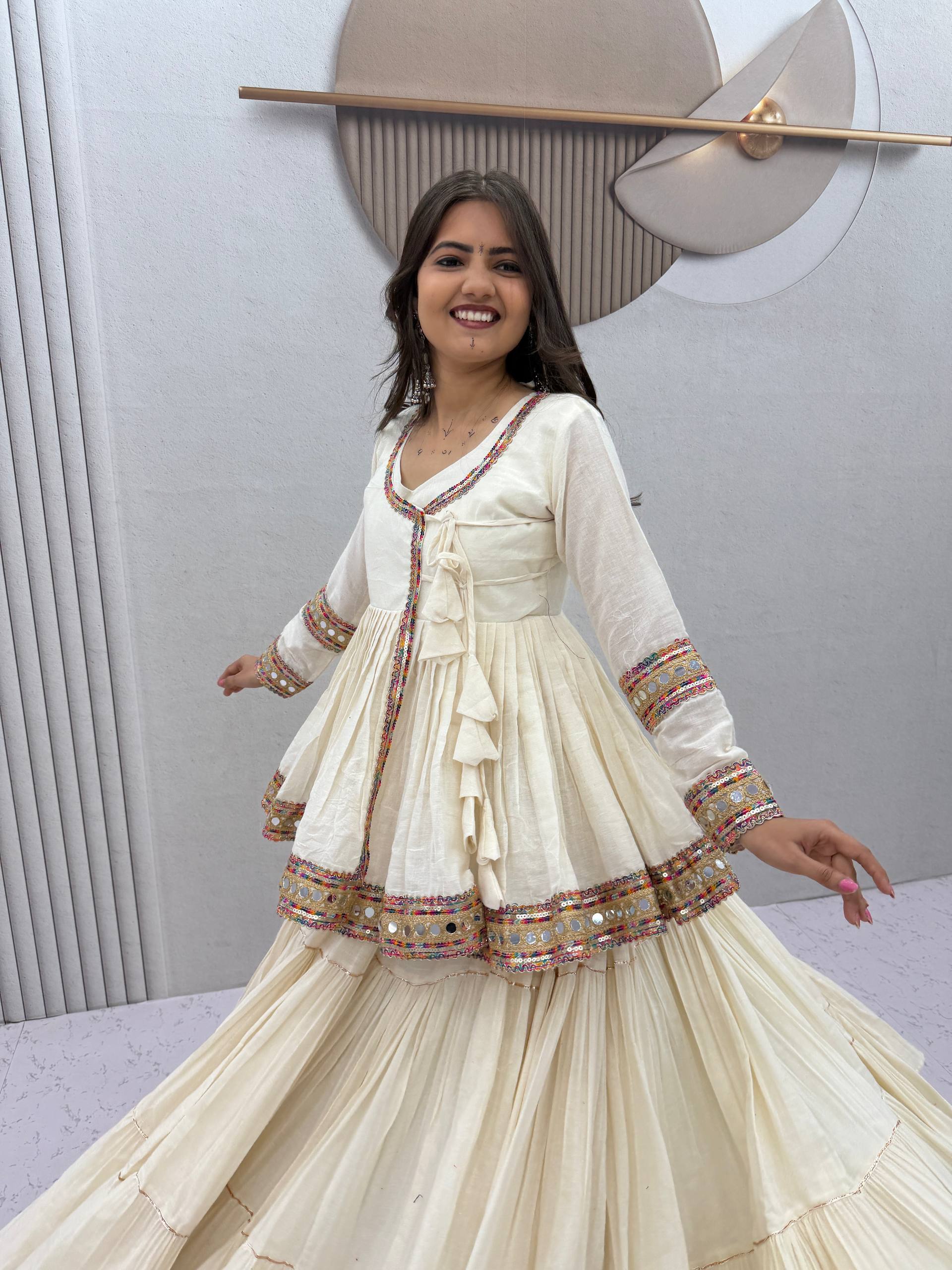 Off White Cotton Lehenga Kediyu Set | Tulip Designer