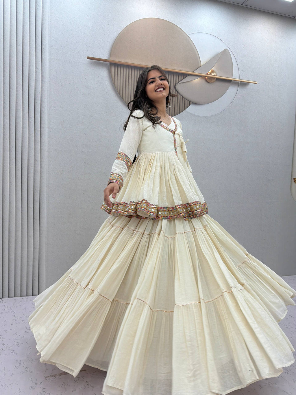 Off White Cotton Lehenga Kediyu Set | Tulip Designer