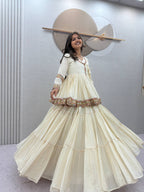 Off White Cotton Lehenga Kediyu Set | Tulip Designer