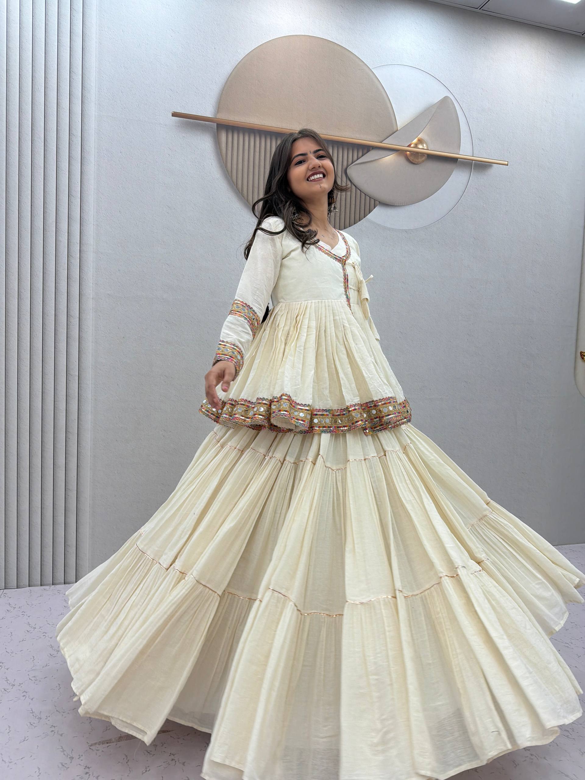 Off White Cotton Lehenga Kediyu Set | Tulip Designer