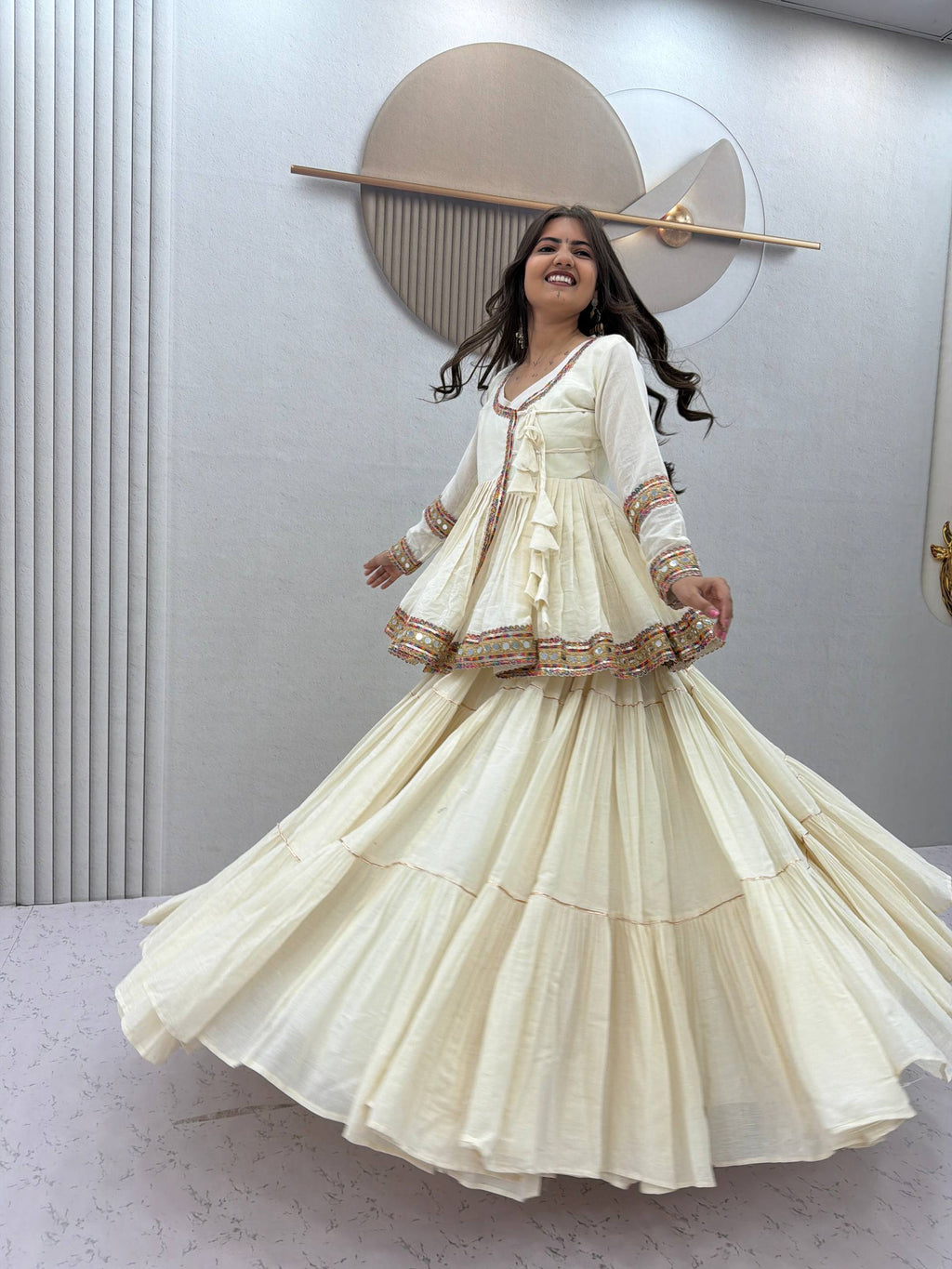 Off White Cotton Lehenga Kediyu Set | Tulip Designer