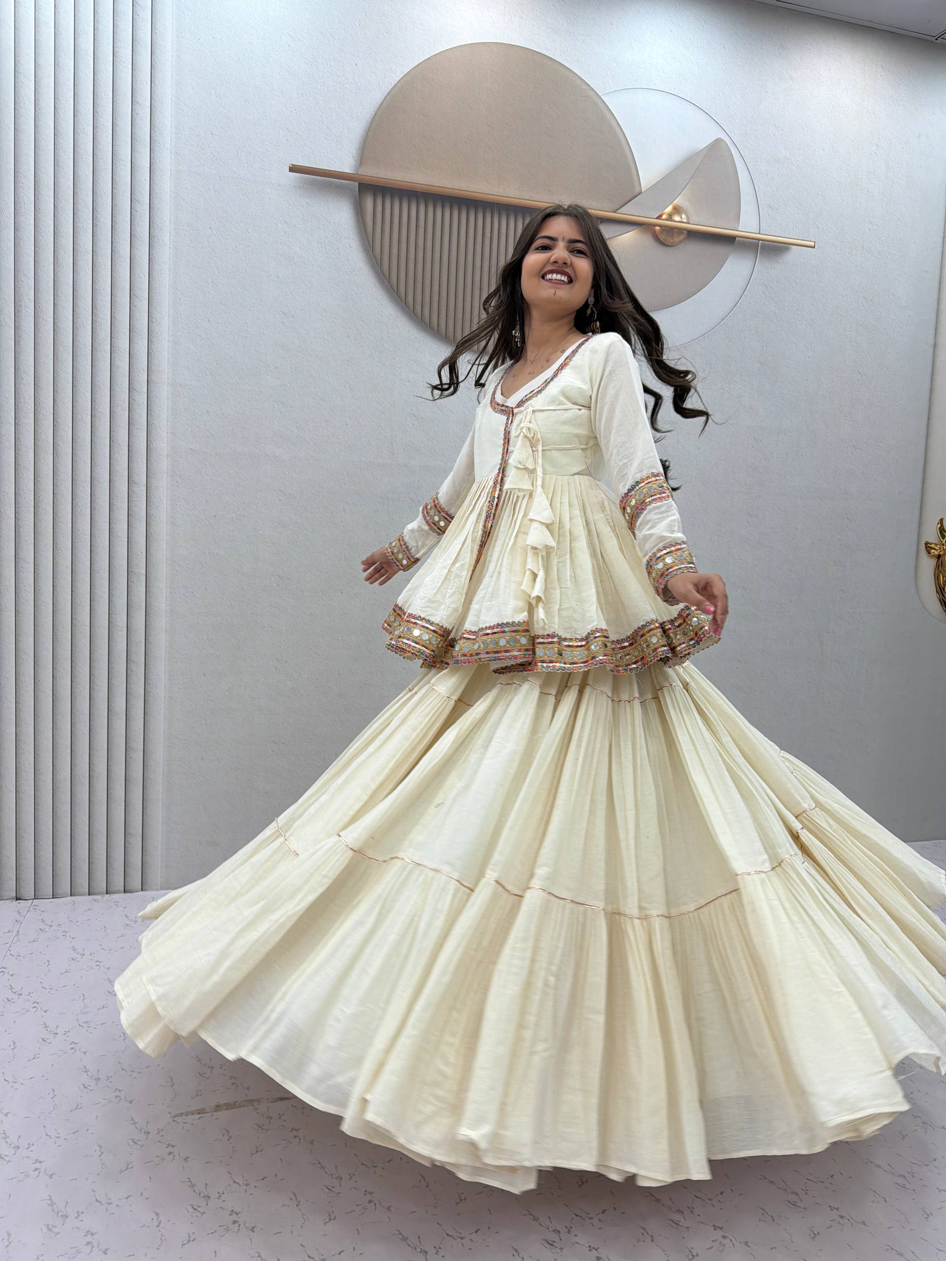 Off White Cotton Lehenga Kediyu Set | Tulip Designer