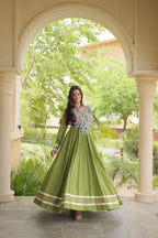 Festive Kora Cotton Gota Patti Real Mirror Work Gown