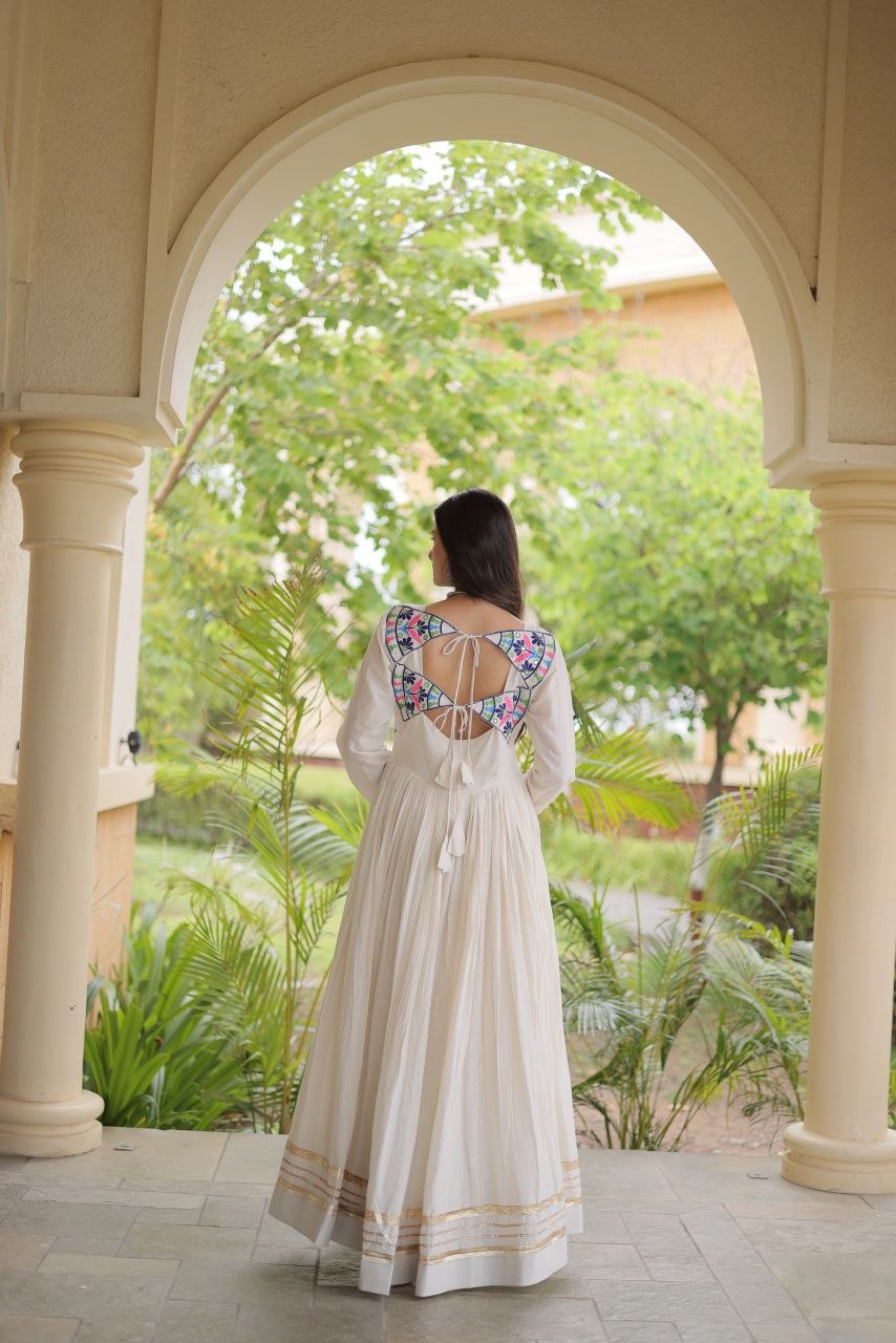 Festive Kora Cotton Gota Patti Real Mirror Work Gown
