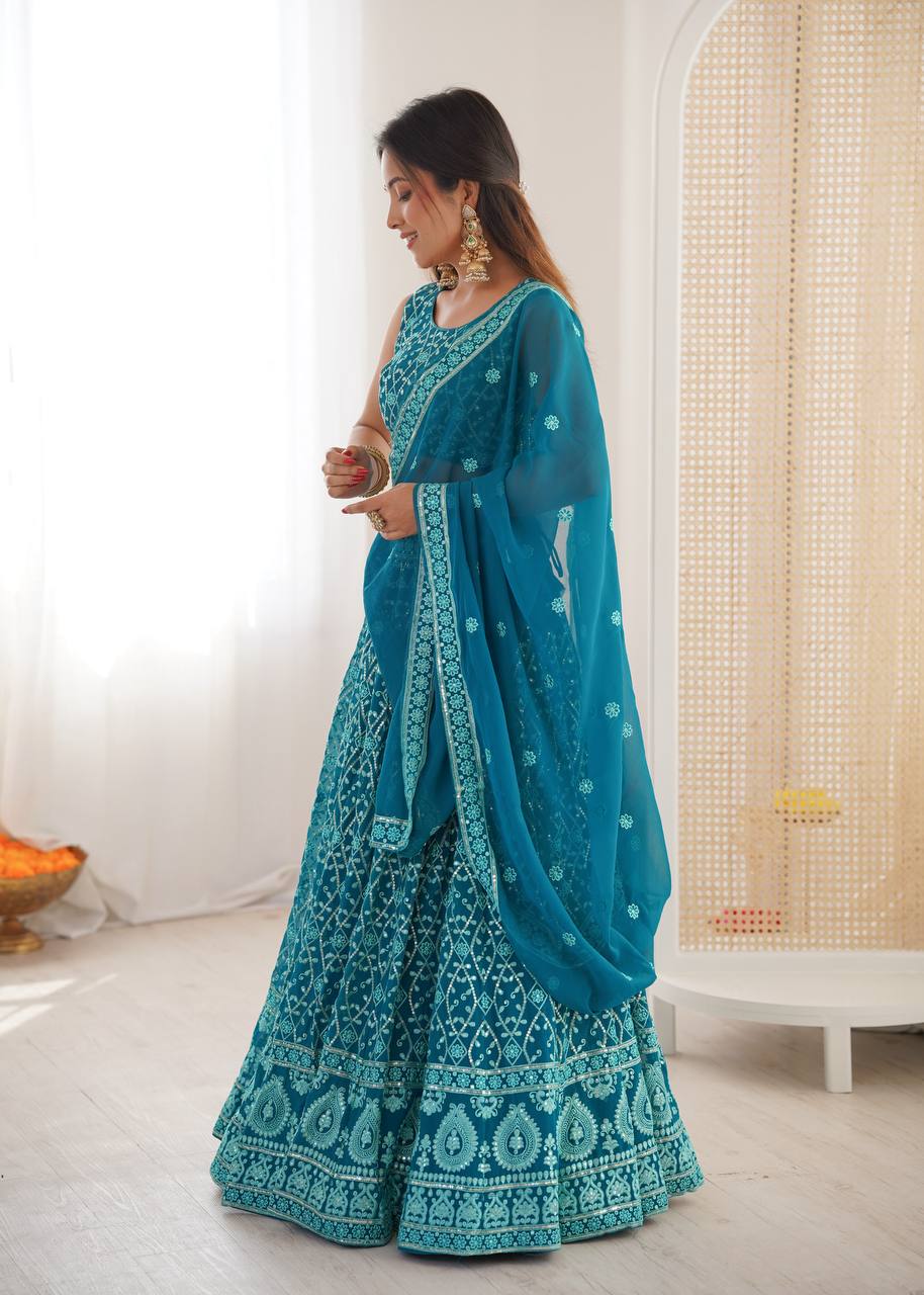 Grand Sky Faux Georgette Thread & Sequins Wedding Lehenga Set