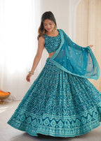 Grand Sky Faux Georgette Thread & Sequins Wedding Lehenga Set