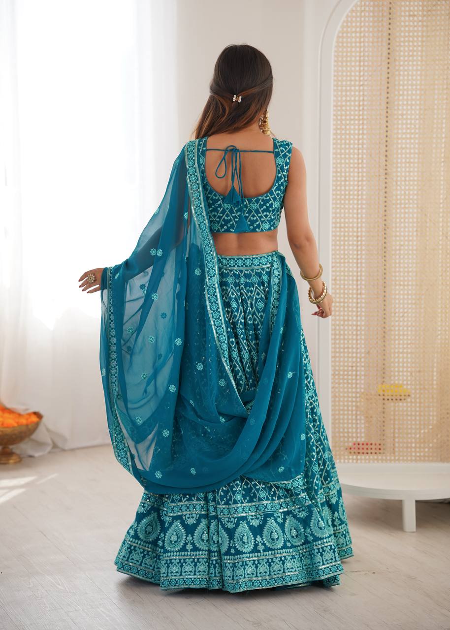 Grand Sky Faux Georgette Thread & Sequins Wedding Lehenga Set