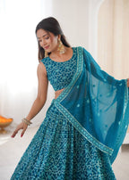Grand Sky Faux Georgette Thread & Sequins Wedding Lehenga Set
