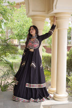 Navratri Kora Cotton Real Mirror Work Lehenga Shrug Set