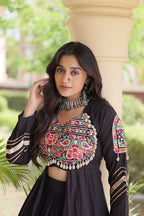 Navratri Kora Cotton Real Mirror Work Lehenga Shrug Set