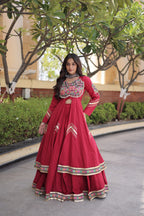 Navratri Kora Cotton Real Mirror Work Lehenga Shrug Set