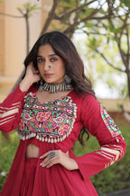 Navratri Kora Cotton Real Mirror Work Lehenga Shrug Set