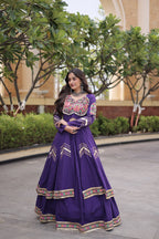 Navratri Kora Cotton Real Mirror Work Lehenga Shrug Set