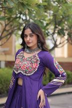 Navratri Kora Cotton Real Mirror Work Lehenga Shrug Set