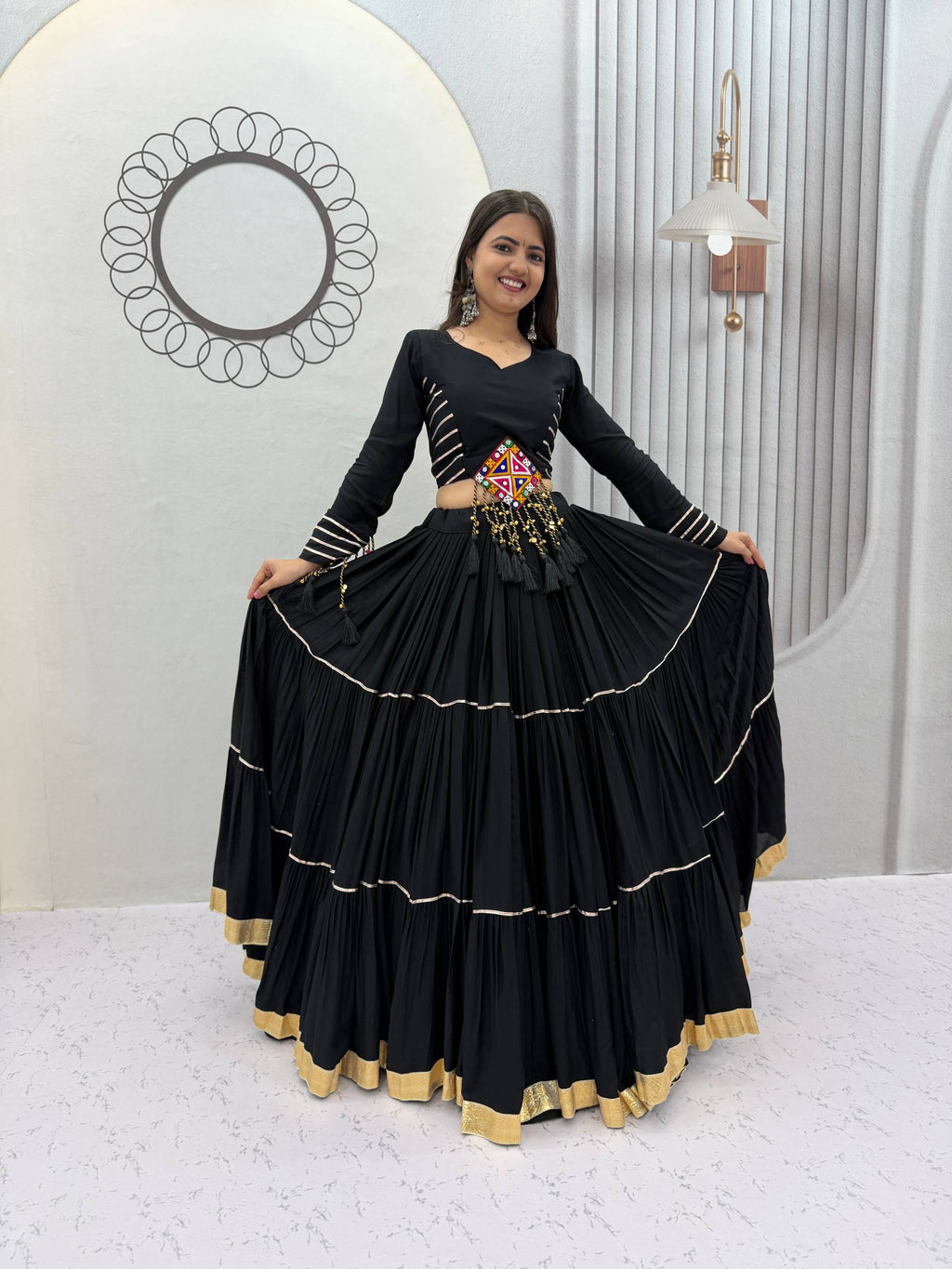 Navratri Black Cotton Lehenga Set | Tulip Designer