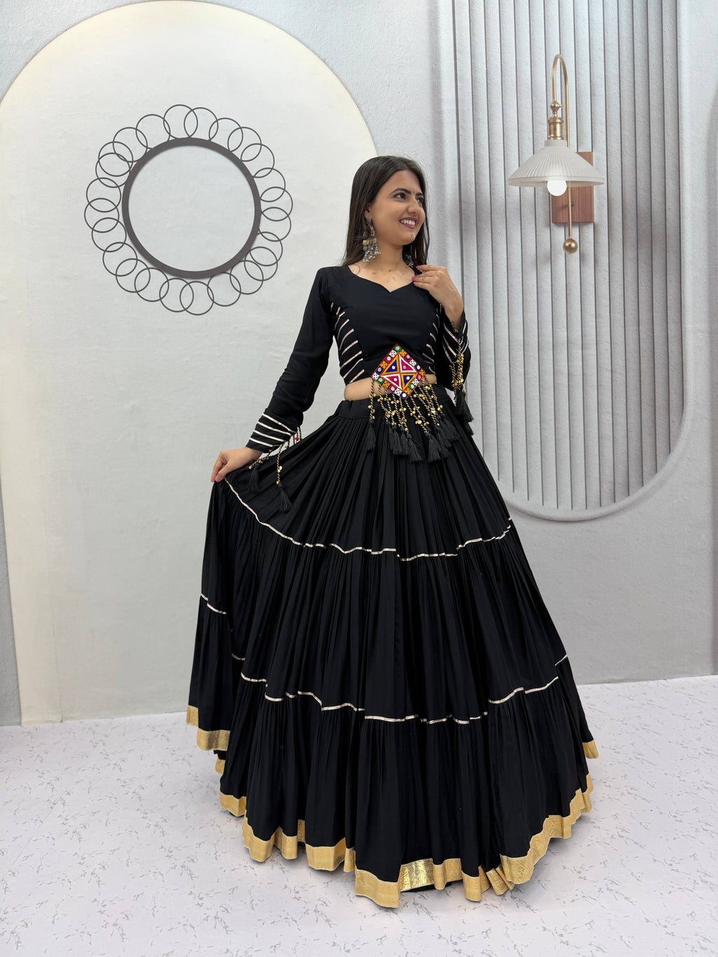 Navratri Black Cotton Lehenga Set | Tulip Designer