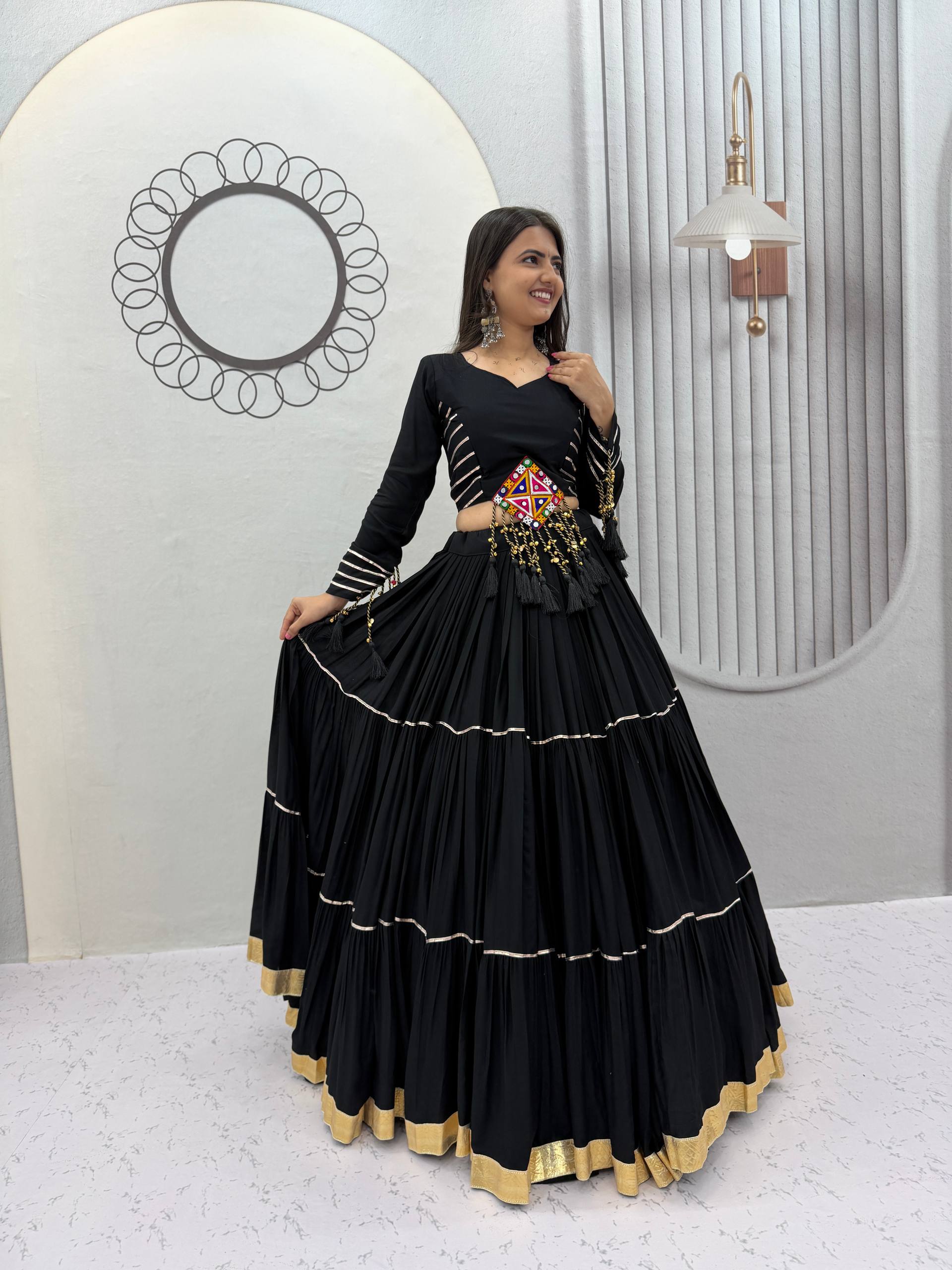 Navratri Black Cotton Lehenga Set | Tulip Designer