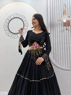 Navratri Black Cotton Lehenga Set | Tulip Designer