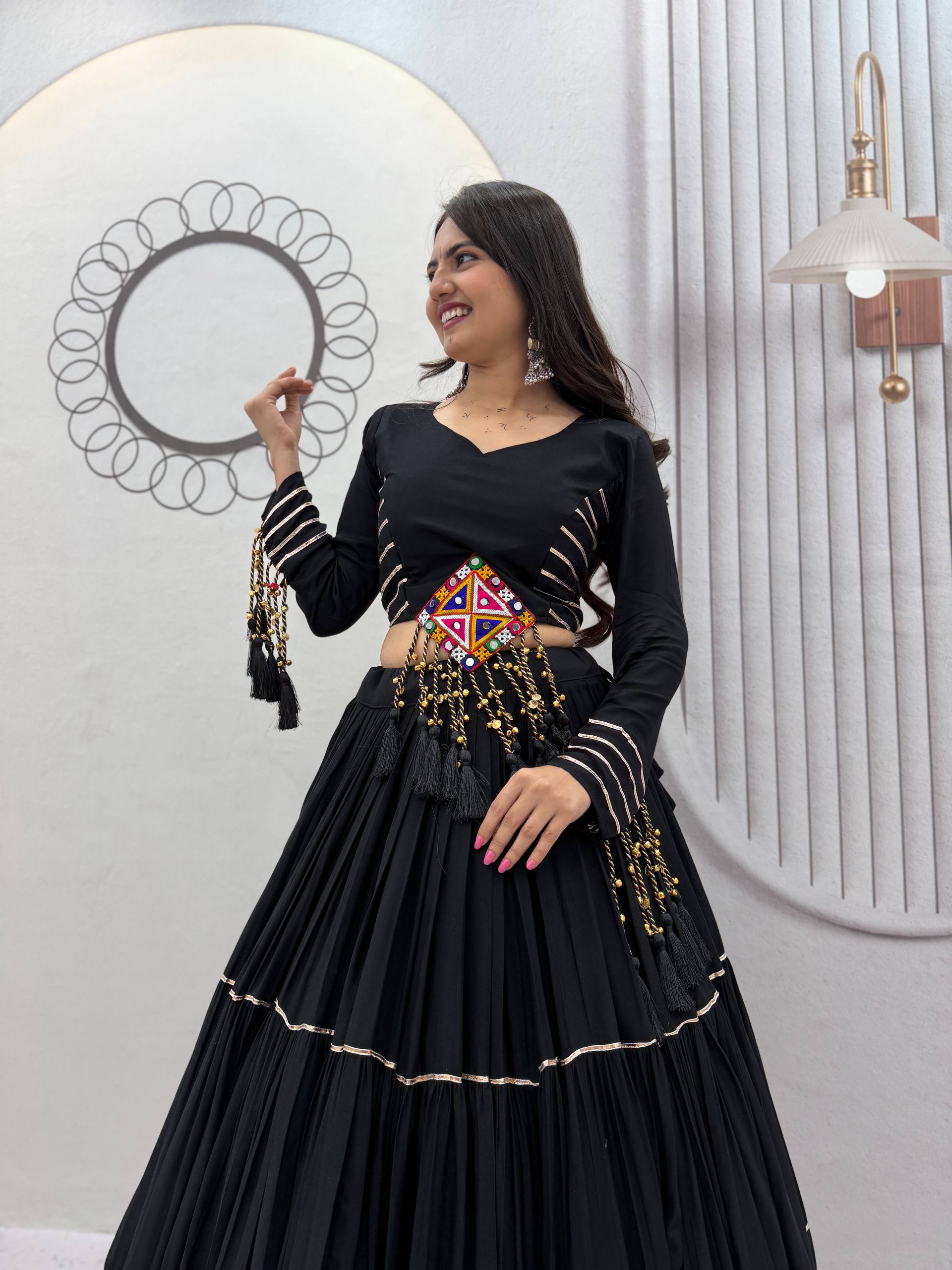 Navratri Black Cotton Lehenga Set | Tulip Designer