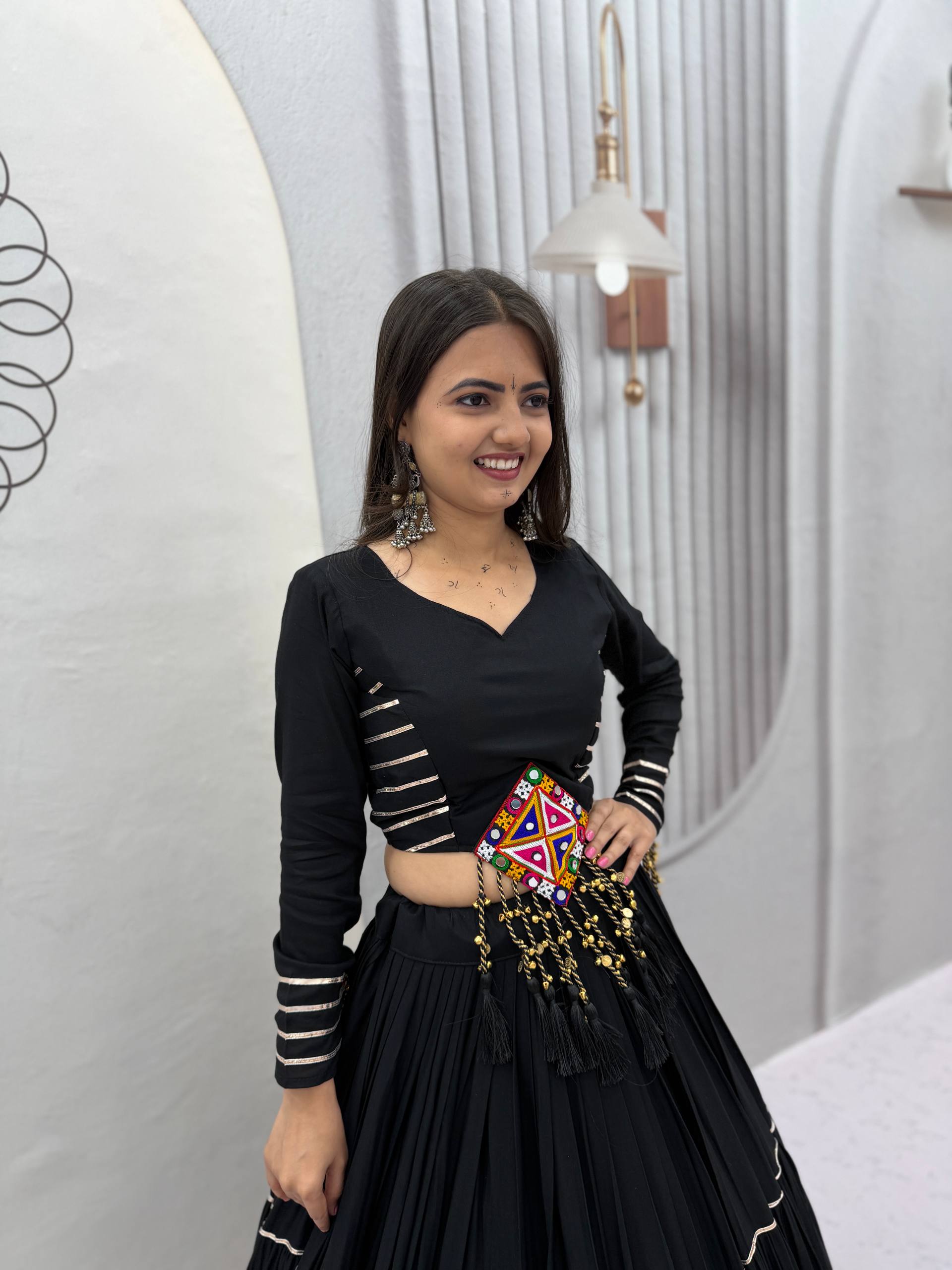 Navratri Black Cotton Lehenga Set | Tulip Designer