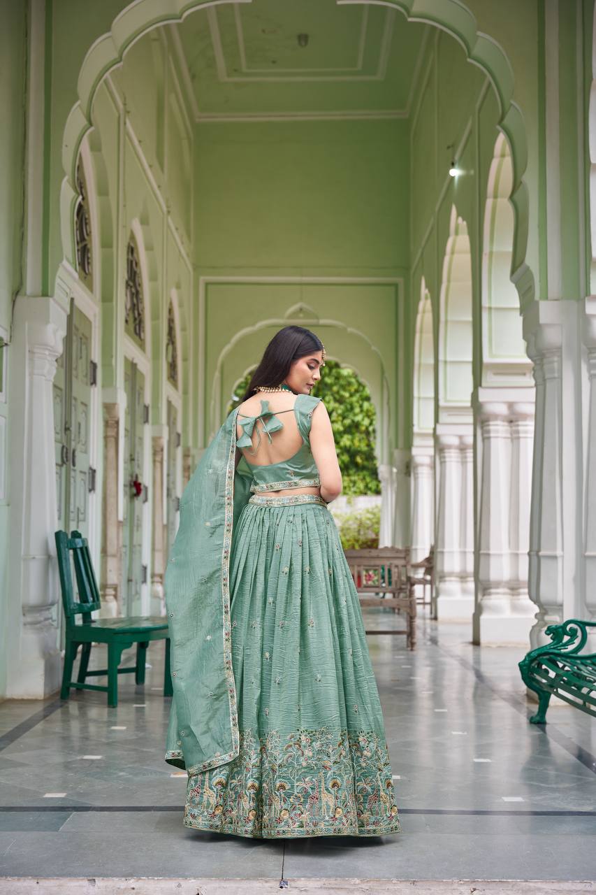 Festive Gold Crush Embroidery Sequin Lehenga Set | Tulip Designer