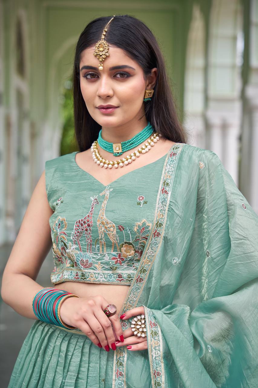 Festive Gold Crush Embroidery Sequin Lehenga Set | Tulip Designer