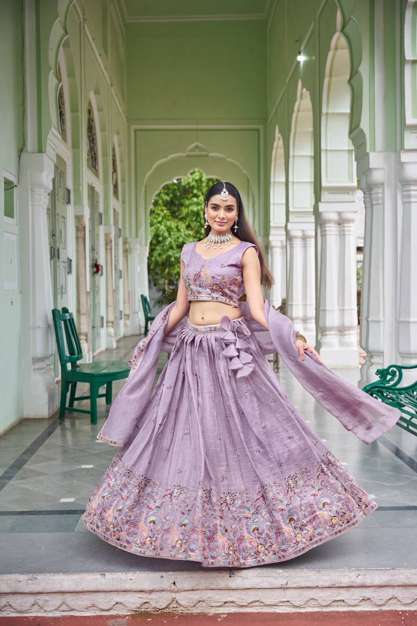 Festive Gold Crush Embroidery Sequin Lehenga Set | Tulip Designer