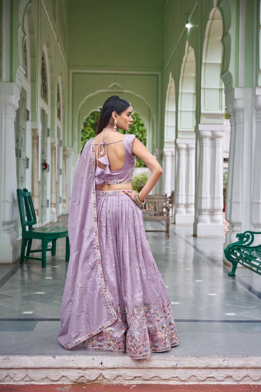 Festive Gold Crush Embroidery Sequin Lehenga Set | Tulip Designer