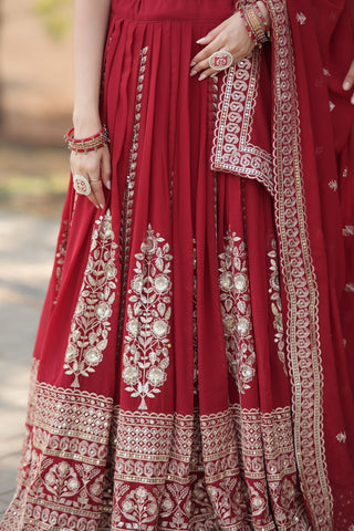 Maroon Embroidered Fully Flaired Georgette Lehenga