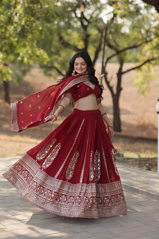 Maroon Embroidered Fully Flaired Georgette Lehenga