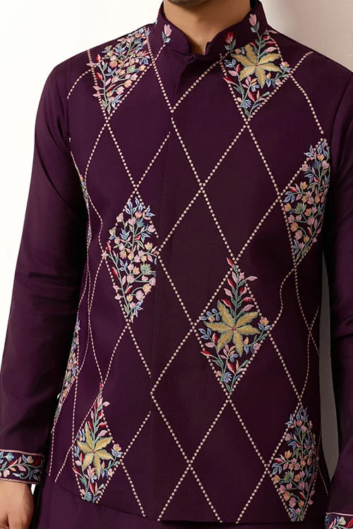 Premium Purple Koti Kurta Pajama for Wedding Wear