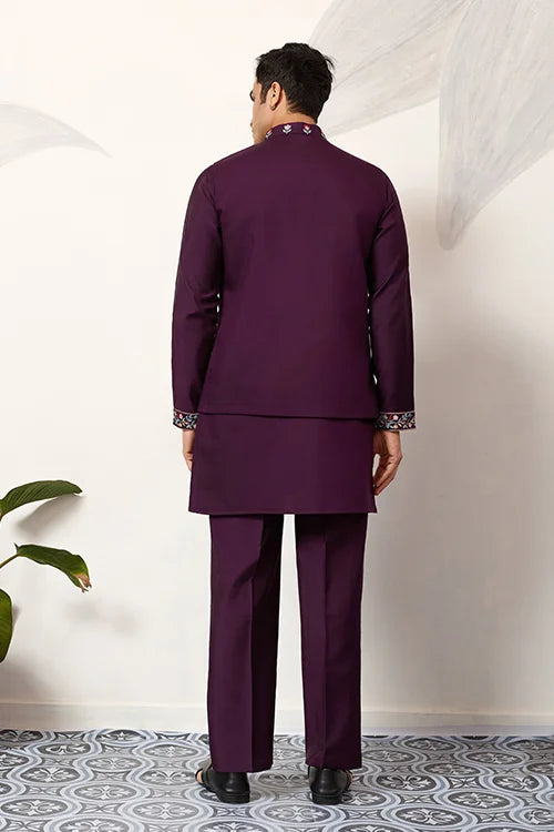 Premium Purple Koti Kurta Pajama for Wedding Wear