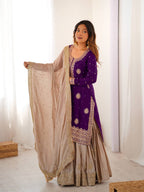 Traditional purple Chinon Silk Sharara Suit with Rich Pearl Embroidery
