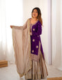 Traditional purple Chinon Silk Sharara Suit with Rich Pearl Embroidery