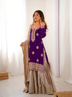 Traditional purple Chinon Silk Sharara Suit with Rich Pearl Embroidery