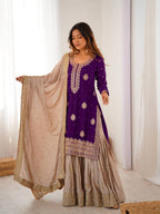 Traditional purple Chinon Silk Sharara Suit with Rich Pearl Embroidery

