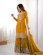 Wedding Special yellow Faux Georgette Embroidered Sharara Set for Women