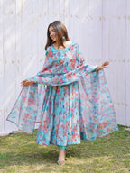 Digitally Printed Pure Soft Organza Anarkali Suit With Huge Flair Comes With Duppatta & Pant