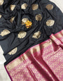 Trendy Black Soft Banarasi Silk Saree With Fancifull Blouse Piece