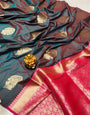 Amazing Grey Soft Banarasi Silk Saree With Fancifull Blouse Piece