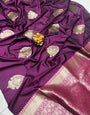 Energetic Wine Soft Banarasi Silk Saree With Fancifull Blouse Piece