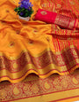 Majesty Orange Banarasi Silk Saree With Blissful Blouse Piece