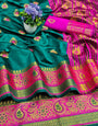 Mesmeric Rama Banarasi Silk Saree With Blissful Blouse Piece