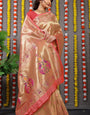 Pleasant Baby Pink Paithani Silk Saree With Invaluable Blouse Piece