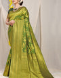 Amazing Green Banarasi Silk Saree With Adorable Blouse Piece